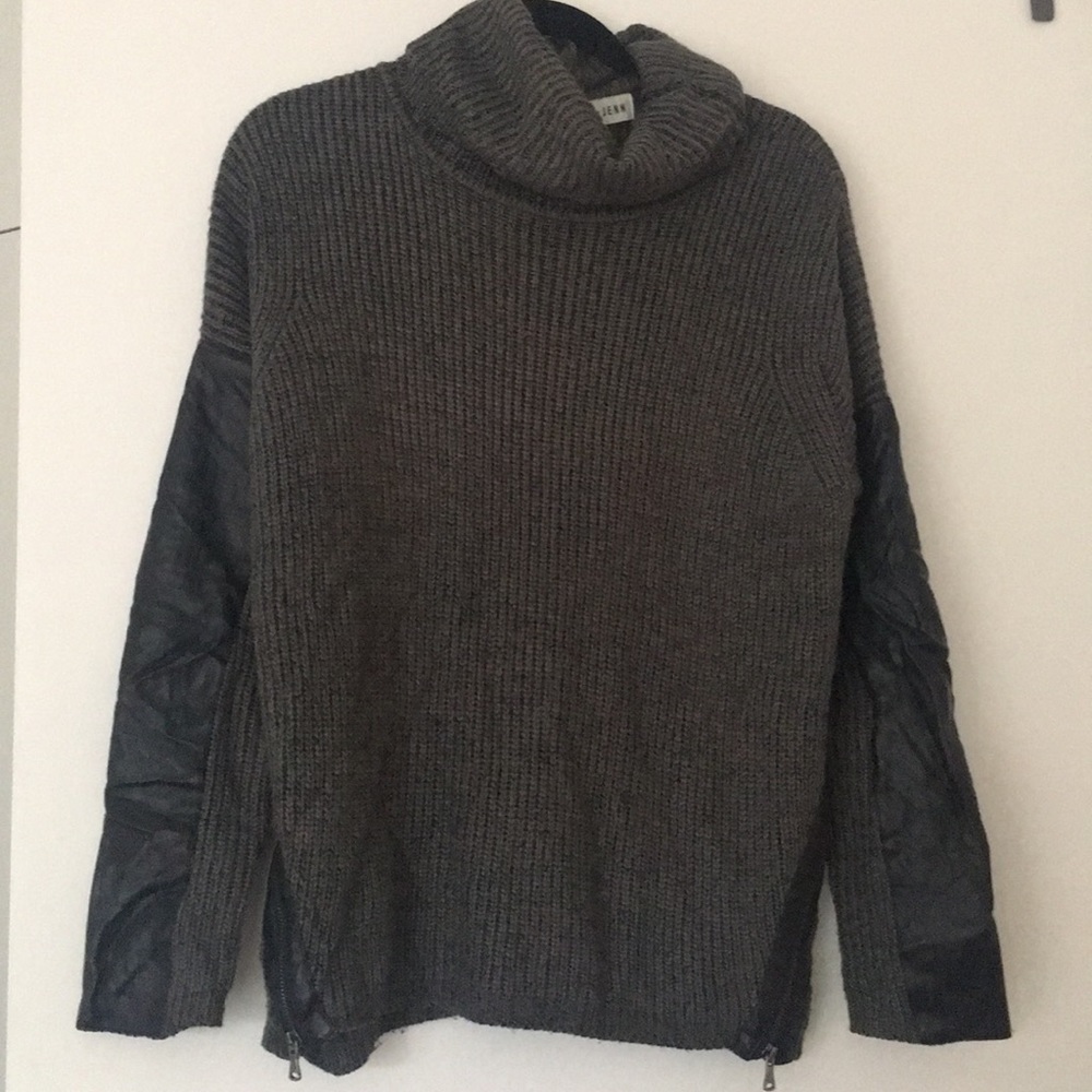 John & Jen grey turtleneck and faux leather detail